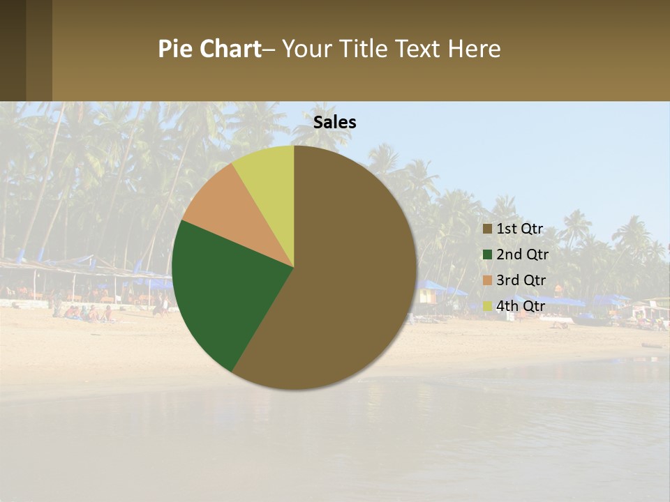 A Sandy Beach With Palm Trees And Blue Umbrellas PowerPoint Template