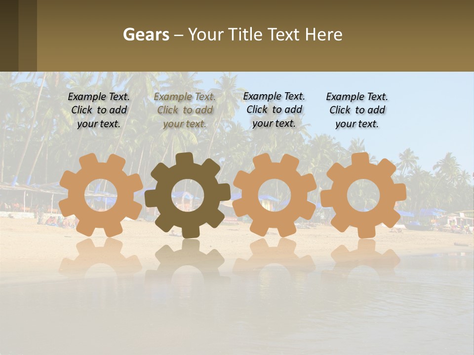 A Sandy Beach With Palm Trees And Blue Umbrellas PowerPoint Template