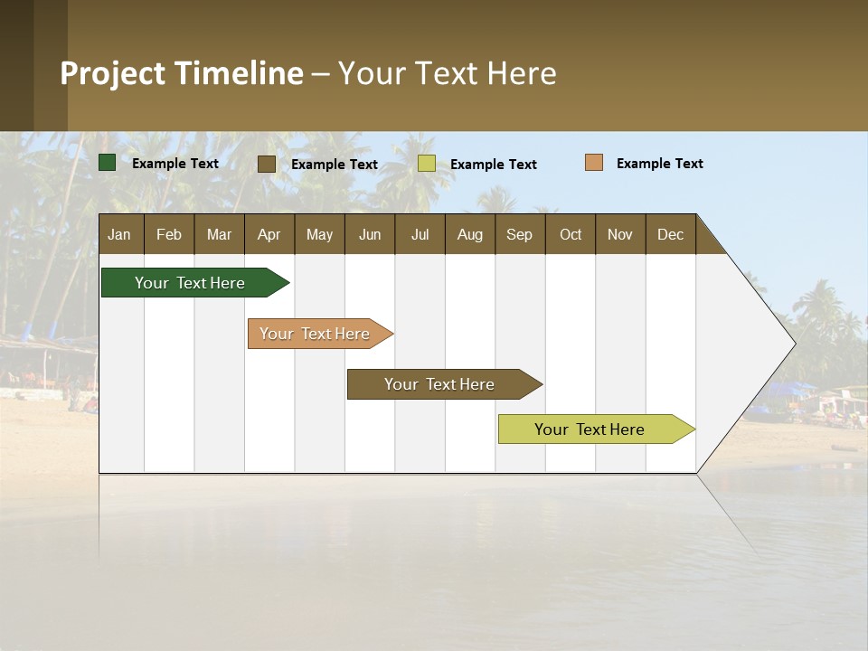 A Sandy Beach With Palm Trees And Blue Umbrellas PowerPoint Template