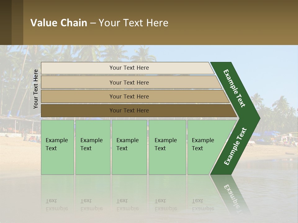 A Sandy Beach With Palm Trees And Blue Umbrellas PowerPoint Template