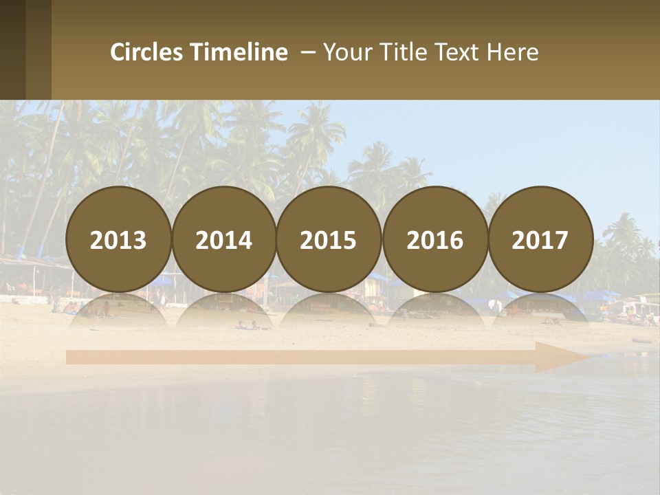 A Sandy Beach With Palm Trees And Blue Umbrellas PowerPoint Template