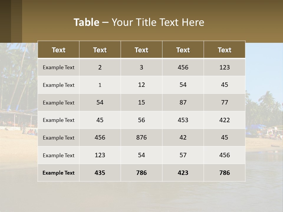 A Sandy Beach With Palm Trees And Blue Umbrellas PowerPoint Template