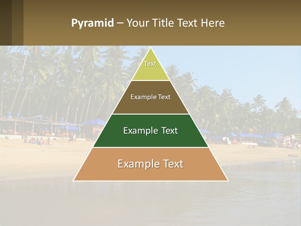 A Sandy Beach With Palm Trees And Blue Umbrellas PowerPoint Template