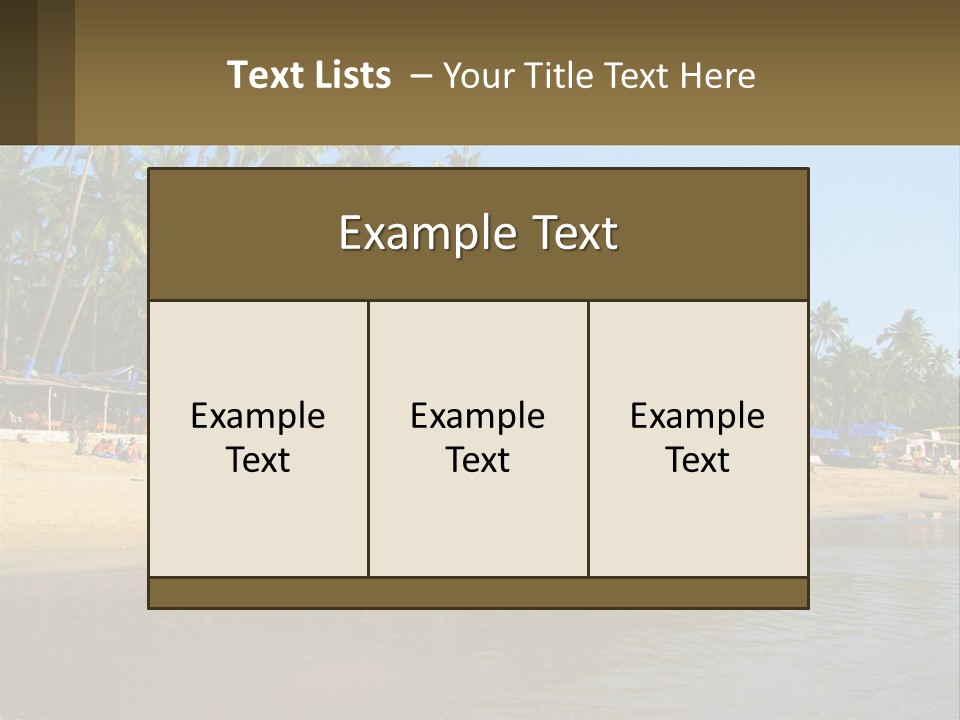 A Sandy Beach With Palm Trees And Blue Umbrellas PowerPoint Template