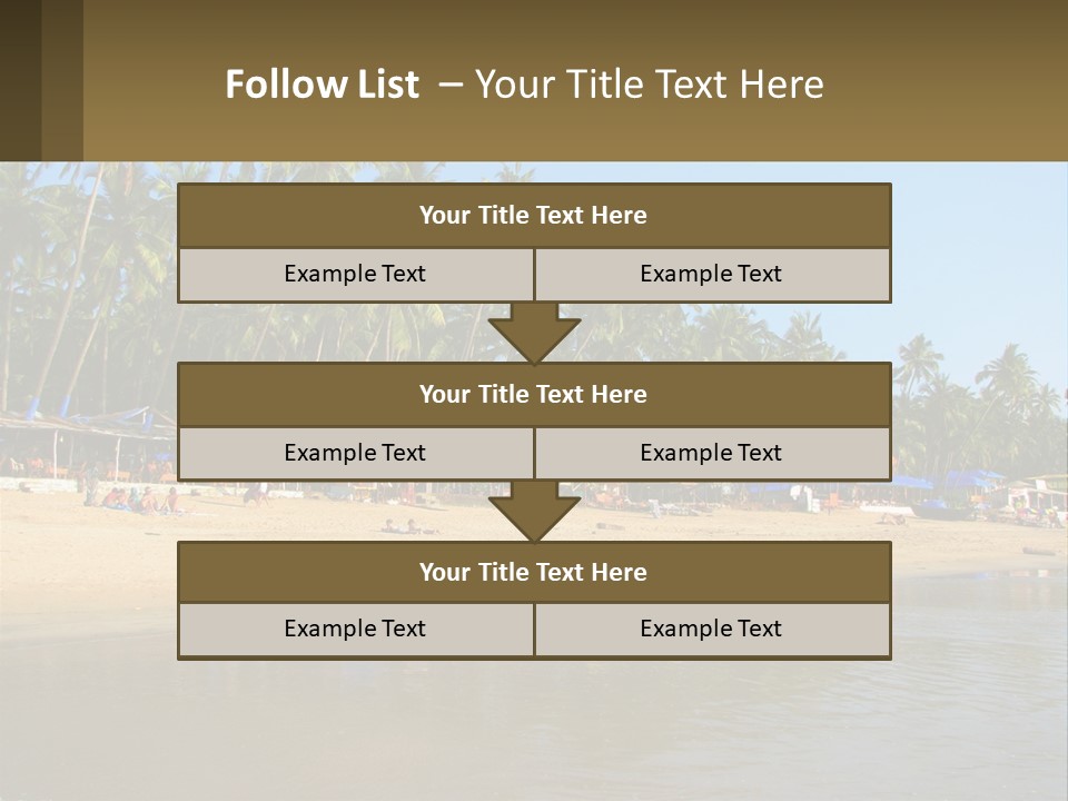 A Sandy Beach With Palm Trees And Blue Umbrellas PowerPoint Template