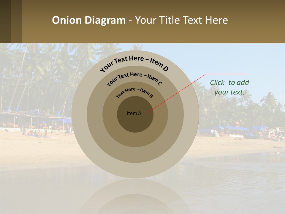 A Sandy Beach With Palm Trees And Blue Umbrellas PowerPoint Template