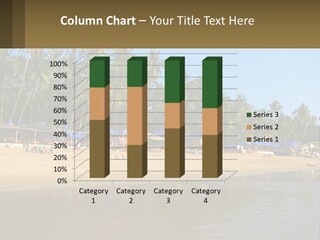 A Sandy Beach With Palm Trees And Blue Umbrellas PowerPoint Template