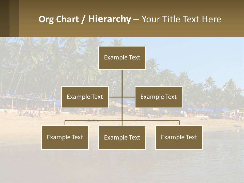 A Sandy Beach With Palm Trees And Blue Umbrellas PowerPoint Template