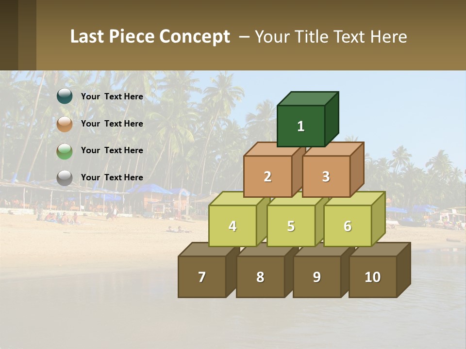 A Sandy Beach With Palm Trees And Blue Umbrellas PowerPoint Template