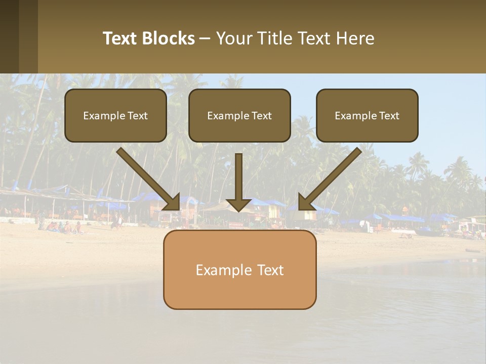 A Sandy Beach With Palm Trees And Blue Umbrellas PowerPoint Template