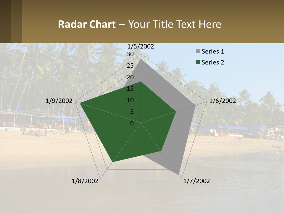 A Sandy Beach With Palm Trees And Blue Umbrellas PowerPoint Template