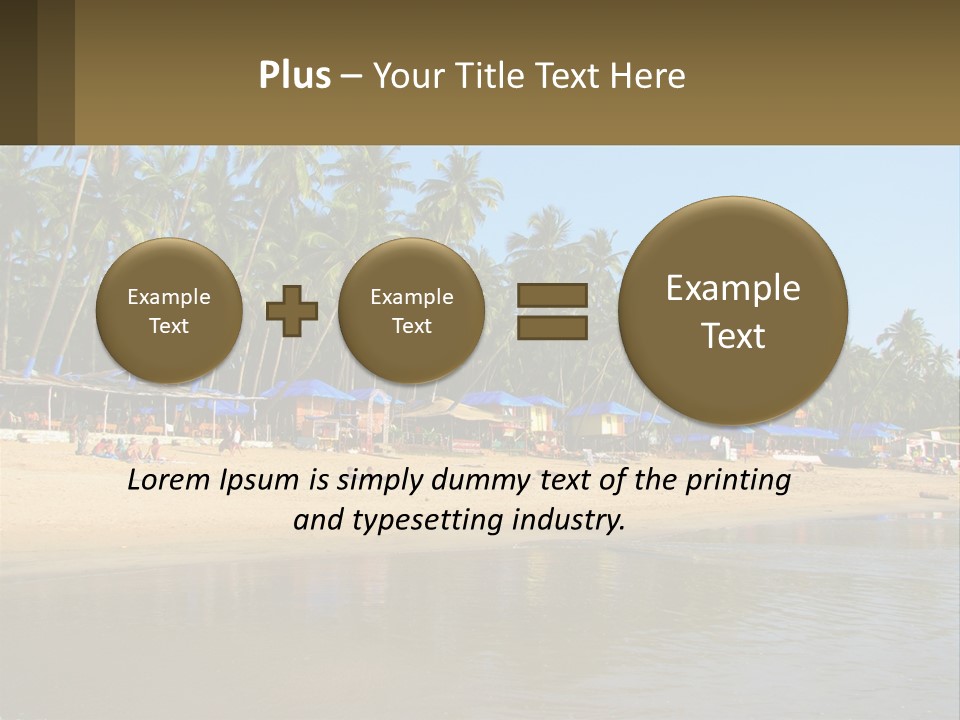 A Sandy Beach With Palm Trees And Blue Umbrellas PowerPoint Template