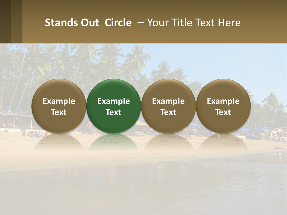 A Sandy Beach With Palm Trees And Blue Umbrellas PowerPoint Template