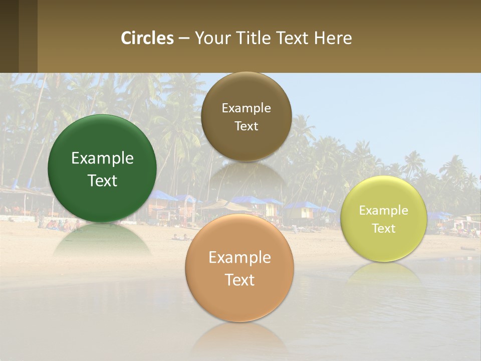 A Sandy Beach With Palm Trees And Blue Umbrellas PowerPoint Template