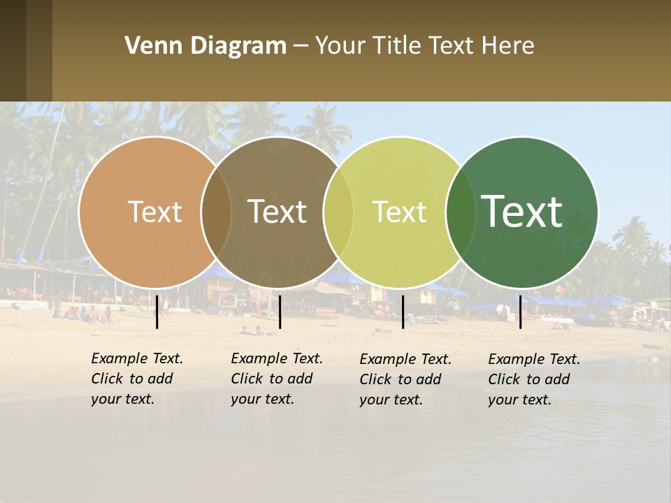 A Sandy Beach With Palm Trees And Blue Umbrellas PowerPoint Template