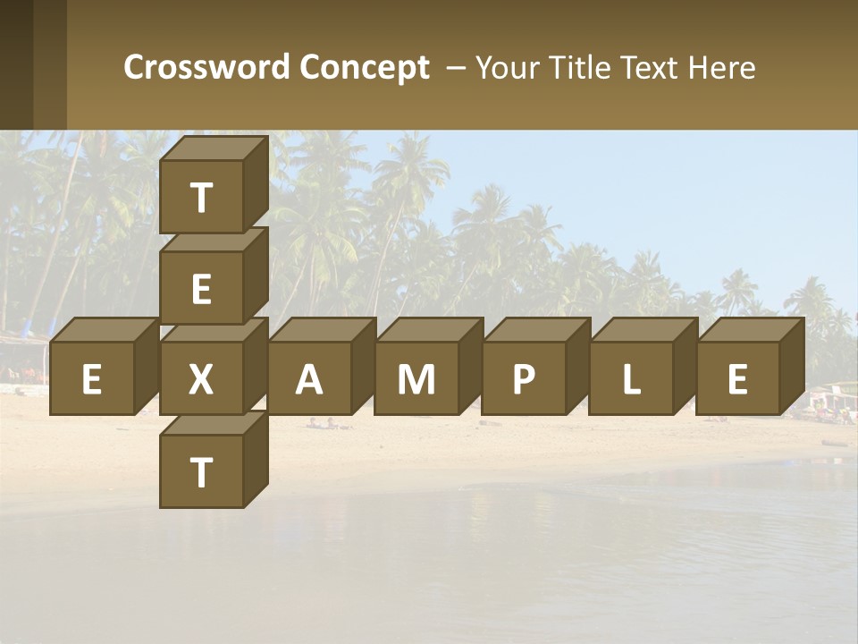 A Sandy Beach With Palm Trees And Blue Umbrellas PowerPoint Template