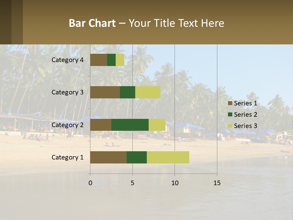 A Sandy Beach With Palm Trees And Blue Umbrellas PowerPoint Template