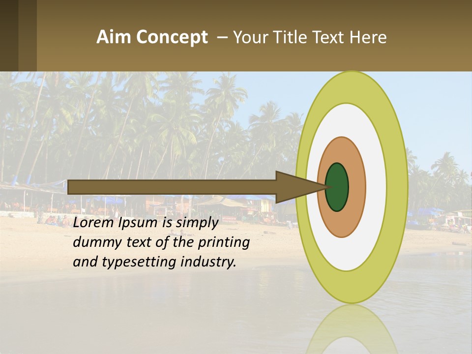 A Sandy Beach With Palm Trees And Blue Umbrellas PowerPoint Template