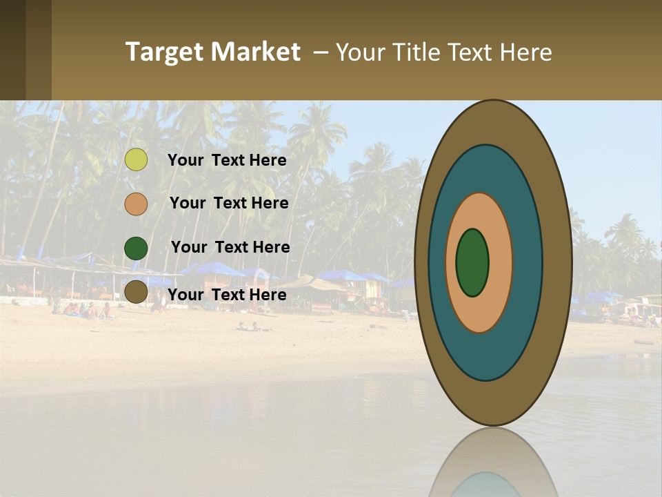 A Sandy Beach With Palm Trees And Blue Umbrellas PowerPoint Template