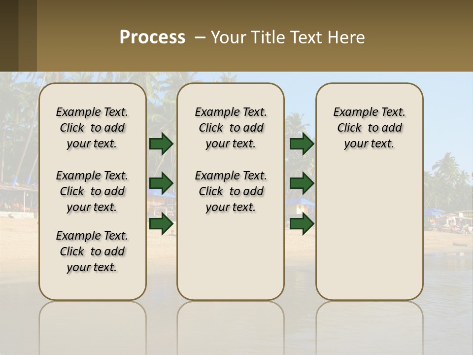 A Sandy Beach With Palm Trees And Blue Umbrellas PowerPoint Template