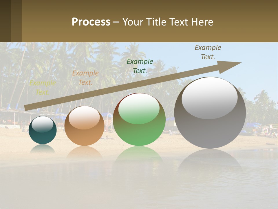 A Sandy Beach With Palm Trees And Blue Umbrellas PowerPoint Template