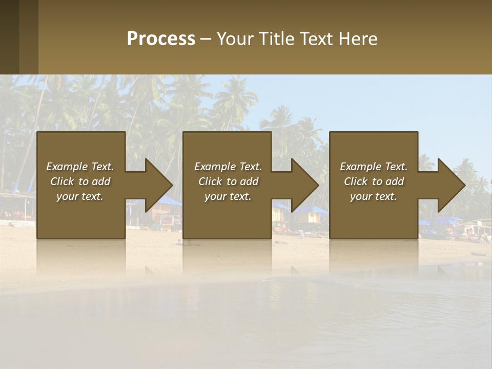 A Sandy Beach With Palm Trees And Blue Umbrellas PowerPoint Template