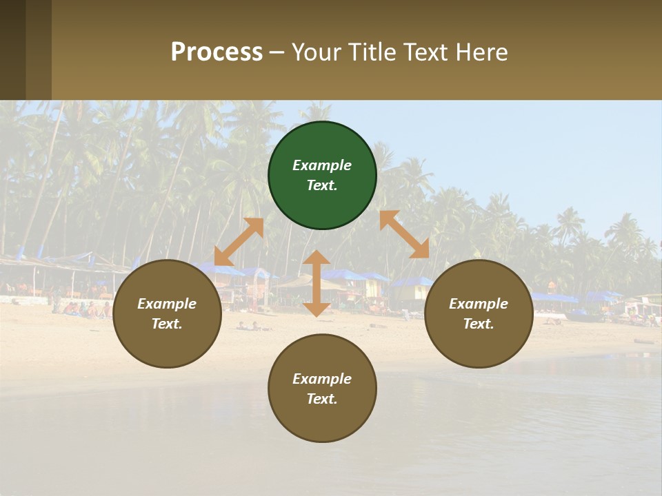 A Sandy Beach With Palm Trees And Blue Umbrellas PowerPoint Template