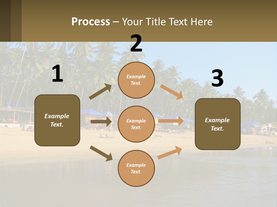 A Sandy Beach With Palm Trees And Blue Umbrellas PowerPoint Template