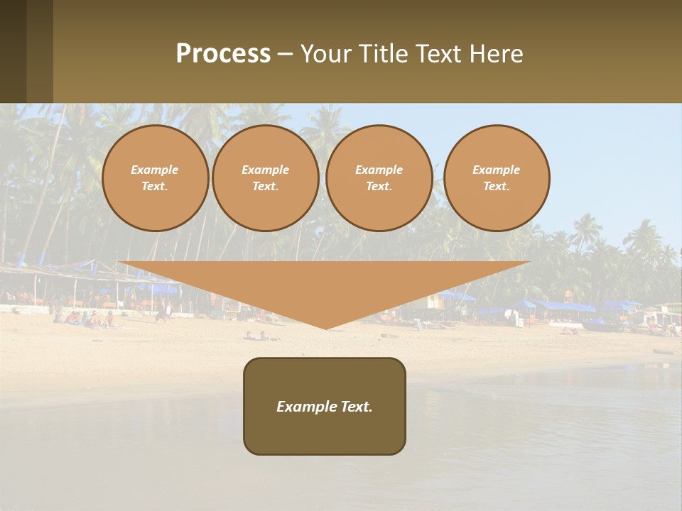 A Sandy Beach With Palm Trees And Blue Umbrellas PowerPoint Template