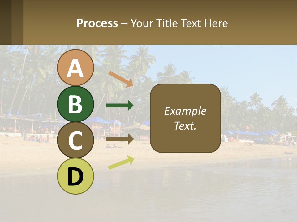 A Sandy Beach With Palm Trees And Blue Umbrellas PowerPoint Template