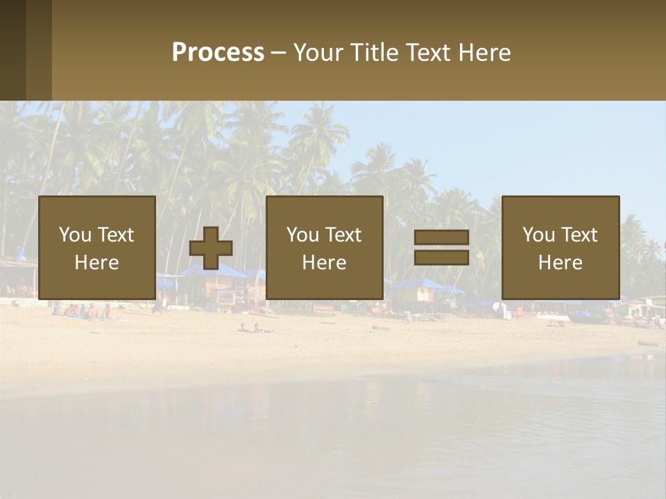 A Sandy Beach With Palm Trees And Blue Umbrellas PowerPoint Template