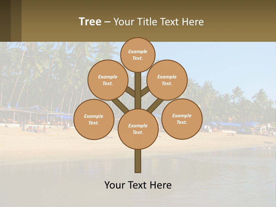 A Sandy Beach With Palm Trees And Blue Umbrellas PowerPoint Template