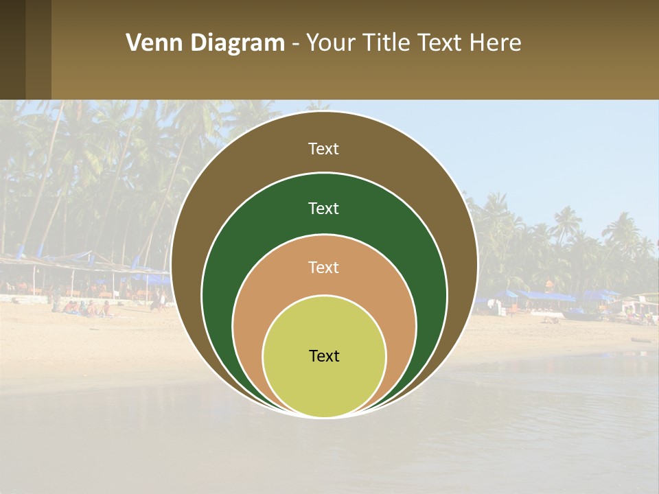 A Sandy Beach With Palm Trees And Blue Umbrellas PowerPoint Template