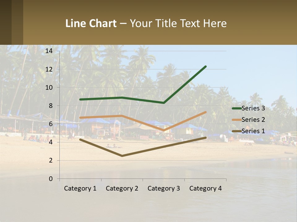 A Sandy Beach With Palm Trees And Blue Umbrellas PowerPoint Template