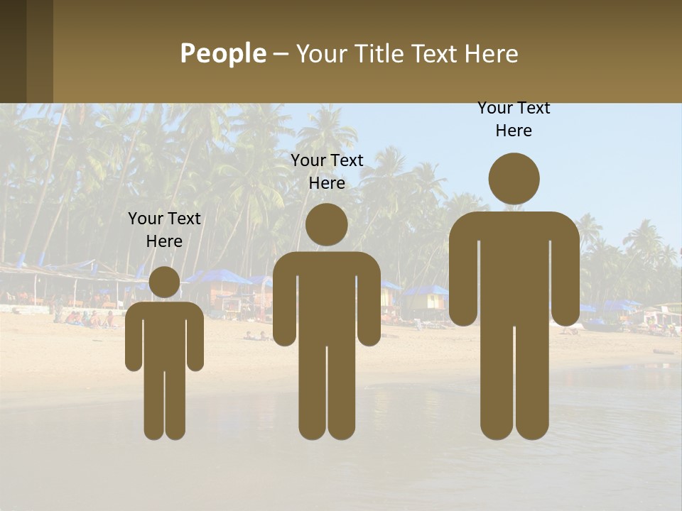 A Sandy Beach With Palm Trees And Blue Umbrellas PowerPoint Template