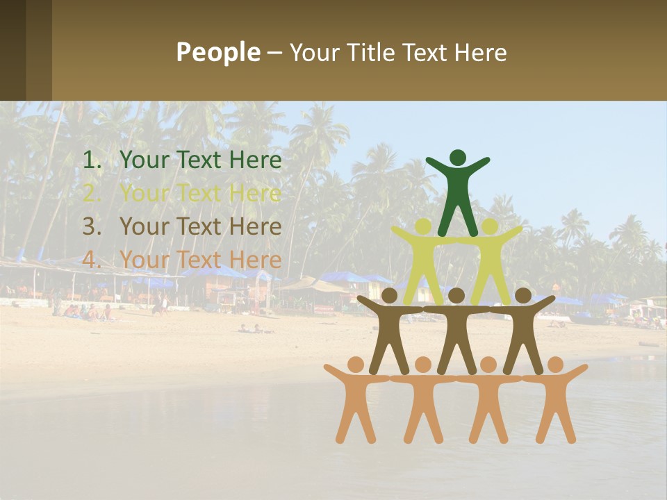 A Sandy Beach With Palm Trees And Blue Umbrellas PowerPoint Template