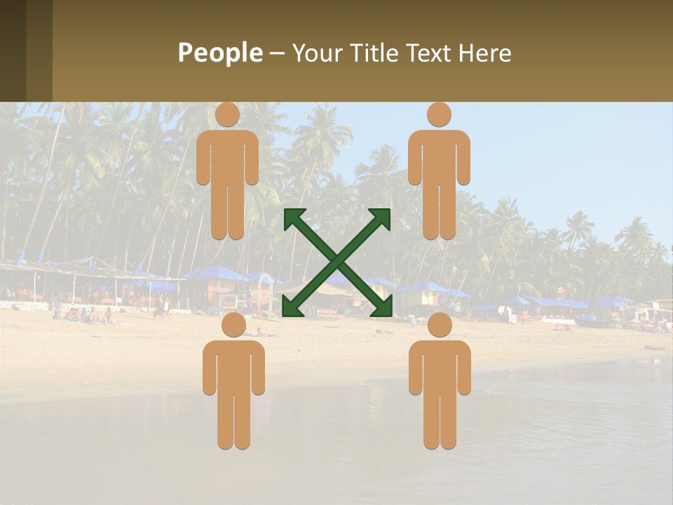 A Sandy Beach With Palm Trees And Blue Umbrellas PowerPoint Template