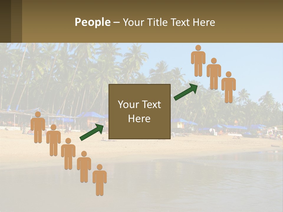 A Sandy Beach With Palm Trees And Blue Umbrellas PowerPoint Template