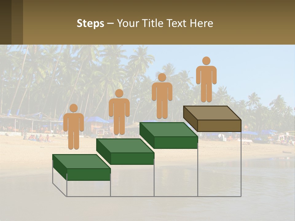 A Sandy Beach With Palm Trees And Blue Umbrellas PowerPoint Template