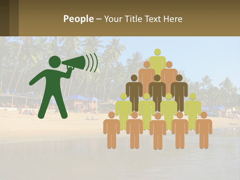 A Sandy Beach With Palm Trees And Blue Umbrellas PowerPoint Template