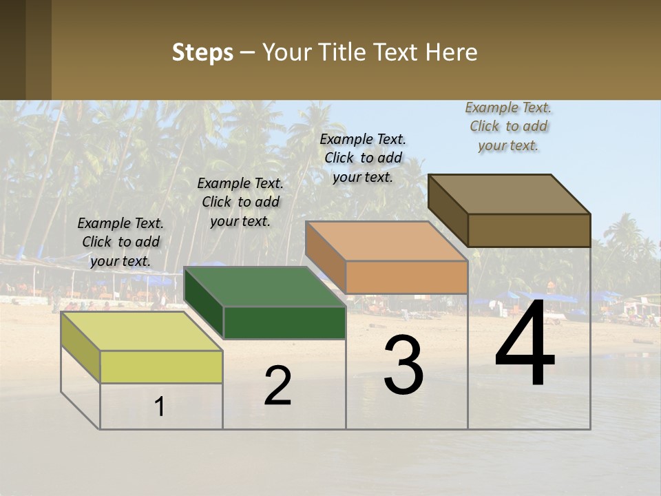 A Sandy Beach With Palm Trees And Blue Umbrellas PowerPoint Template