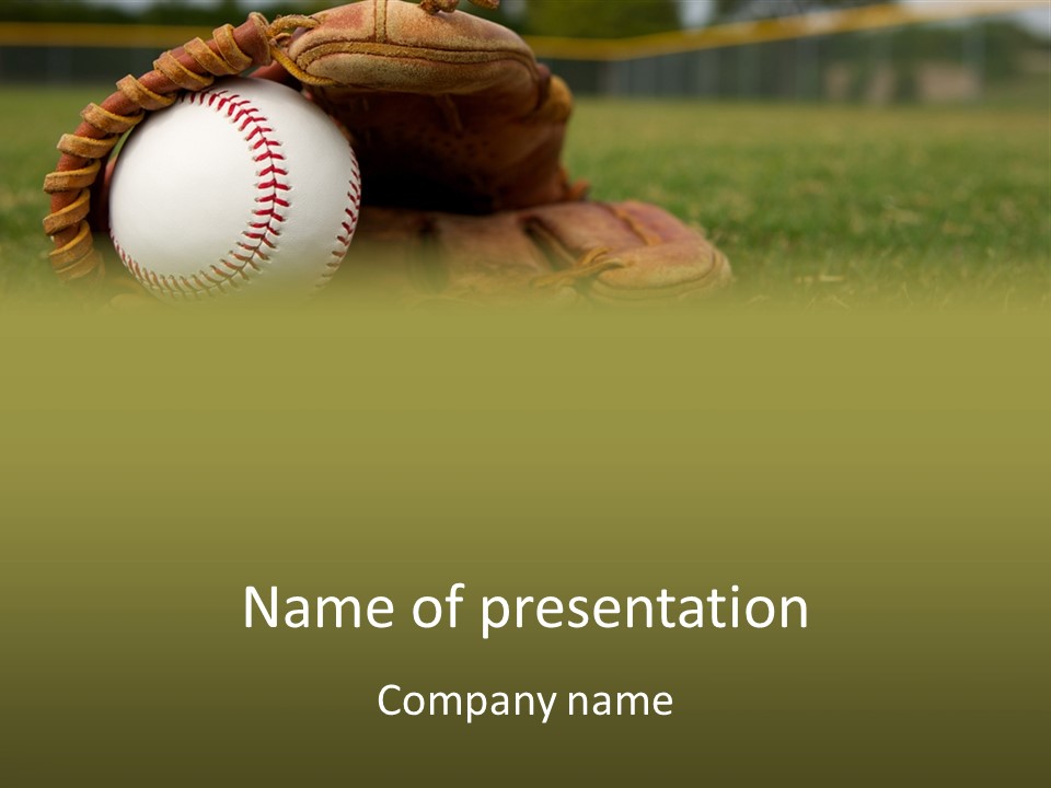 A Baseball Glove With A Ball In It On A Field PowerPoint Template