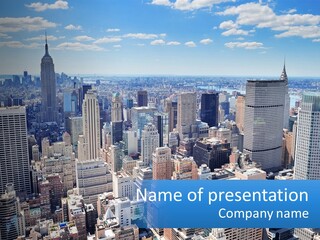 A City Skyline With Skyscrapers And Clouds In The Sky PowerPoint Template