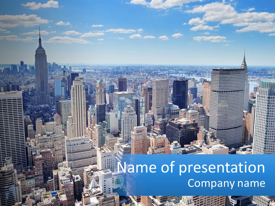 A City Skyline With Skyscrapers And Clouds In The Sky PowerPoint Template