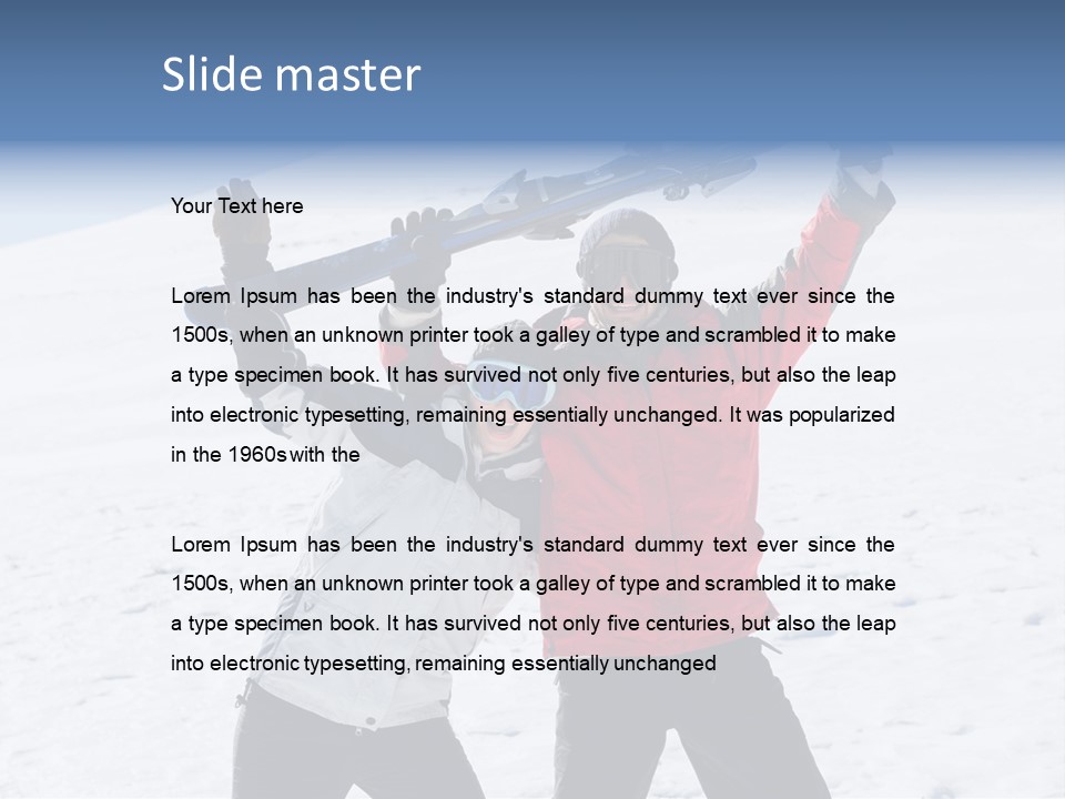 A Man And A Woman Holding Skis On Their Shoulders PowerPoint Template