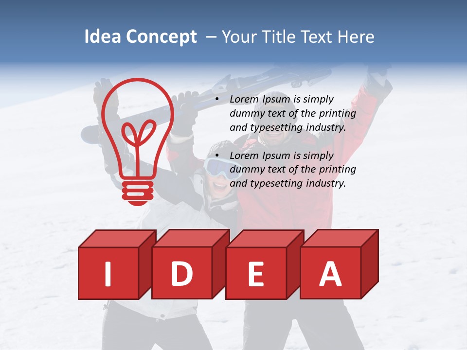 A Man And A Woman Holding Skis On Their Shoulders PowerPoint Template