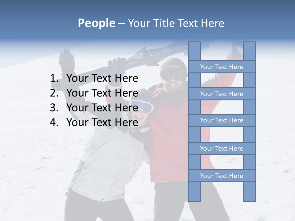 A Man And A Woman Holding Skis On Their Shoulders PowerPoint Template