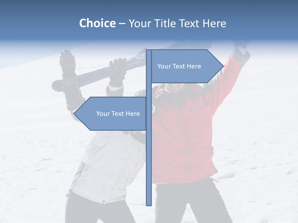 A Man And A Woman Holding Skis On Their Shoulders PowerPoint Template