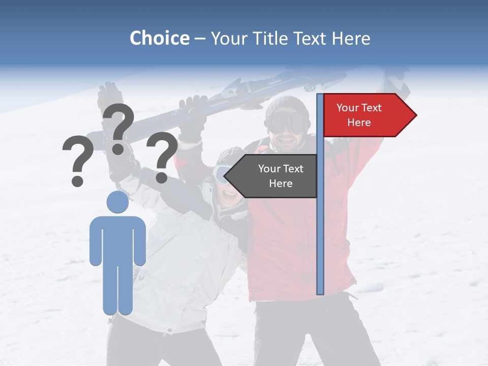 A Man And A Woman Holding Skis On Their Shoulders PowerPoint Template