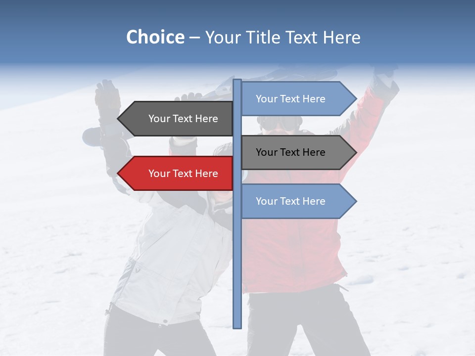 A Man And A Woman Holding Skis On Their Shoulders PowerPoint Template